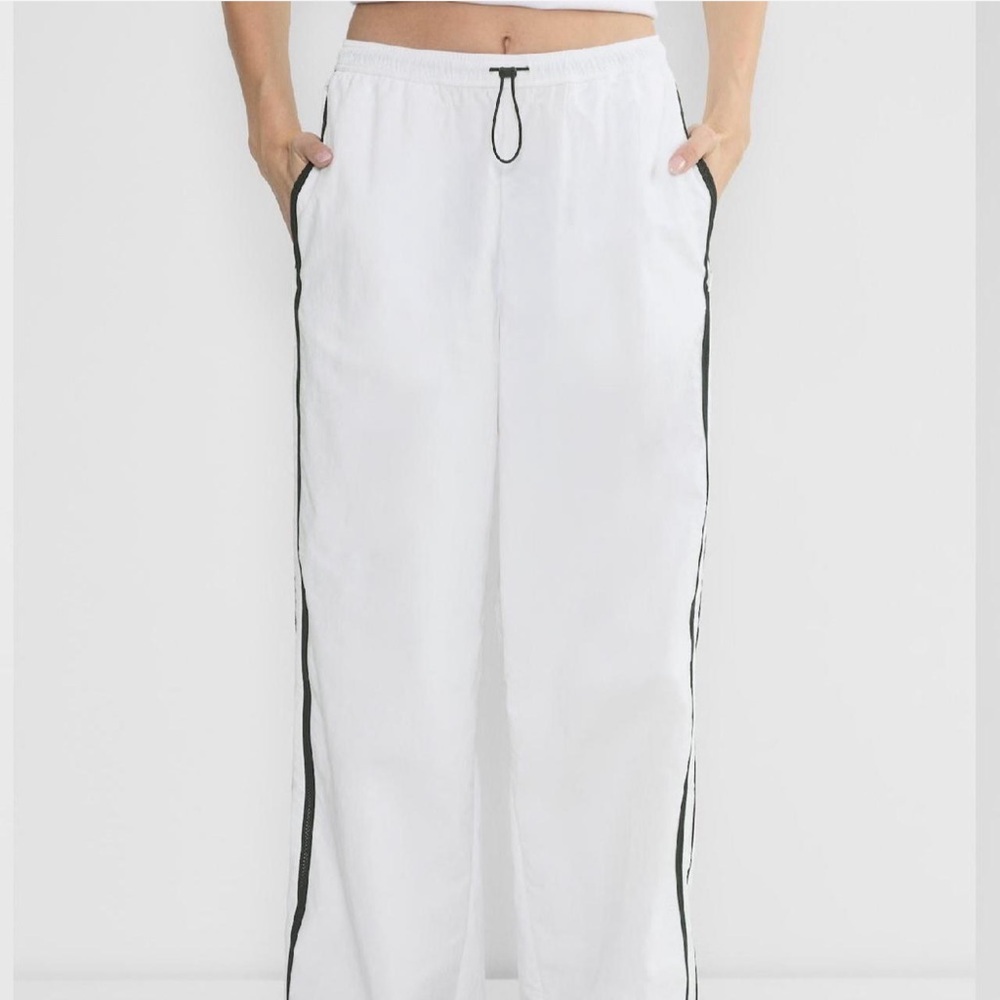 White Track Pants with Black Stripes